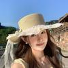 Flower Straw Hat Large Brim Wide Brim Hat Lolita Sun Hat  Outdoor Activity