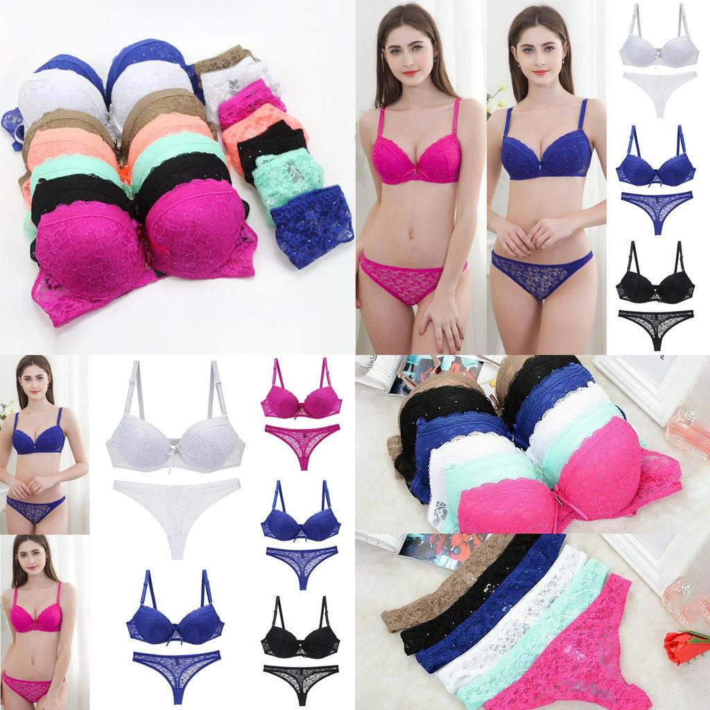 Women Lace Floral Bralette Balcony Padded Push Up Bra Sets Underwear Panties