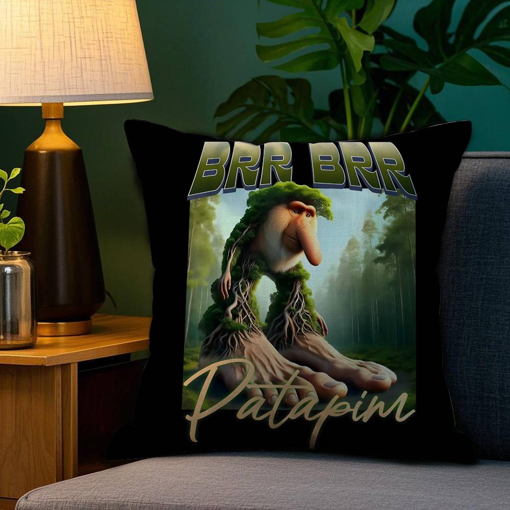 Italian Brain Rot Meme Tralalero Tralala Pillow Case Happy Atmosphere Short Plush Double-sided Printing Home Cushion Cover