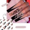 Маникюр Пресс на ногтях Черный край Змея Накладные ногти Длинные Французские балерины Сияющий Кристалл
