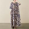 Новые платья из хлопка с короткими рукавами больших размеров и цветочным принтом для женщин, повседневные свободные длинные летние платья