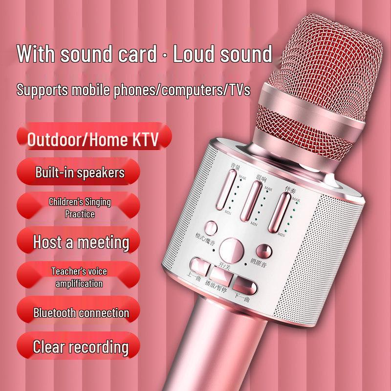 Wireless Bluetooth K-Song Microphone & Speaker with Built-in Sound Card for TV and Mobile