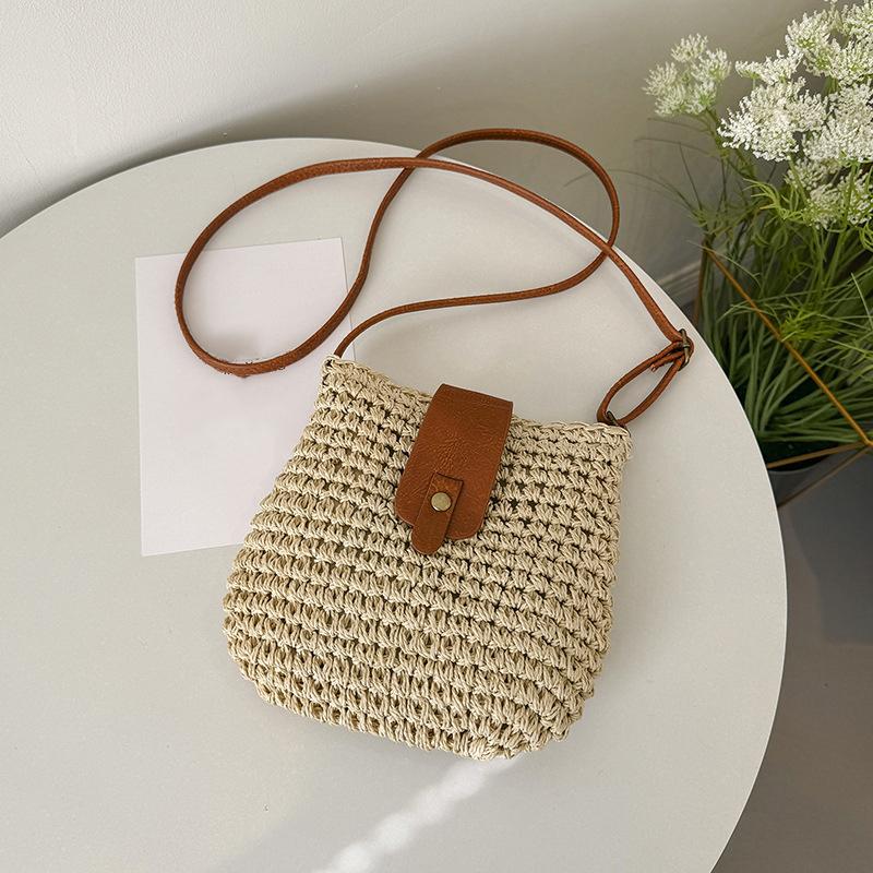 New Summer Grass Woven Bag for Women Beach Crossbody Bag Designer Shoulder Bag Small Flap Purses and Handbags