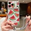 Чехол-шнурок из фруктовой пастилы «Арбуз и Вишня» для iPhone 18 Pro Max Гибридный ТПУ+ПУ Противоскользящий Мягкий Чехол для iPhone 17 16 15 14 13 Pro Max