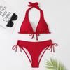 Sexy Halter Bikini Swimsuit Low Waisted Black/Red/Rose Beach Bathing Suit Cheap Bandage Brazilian Swimwear Two Pieces Sale