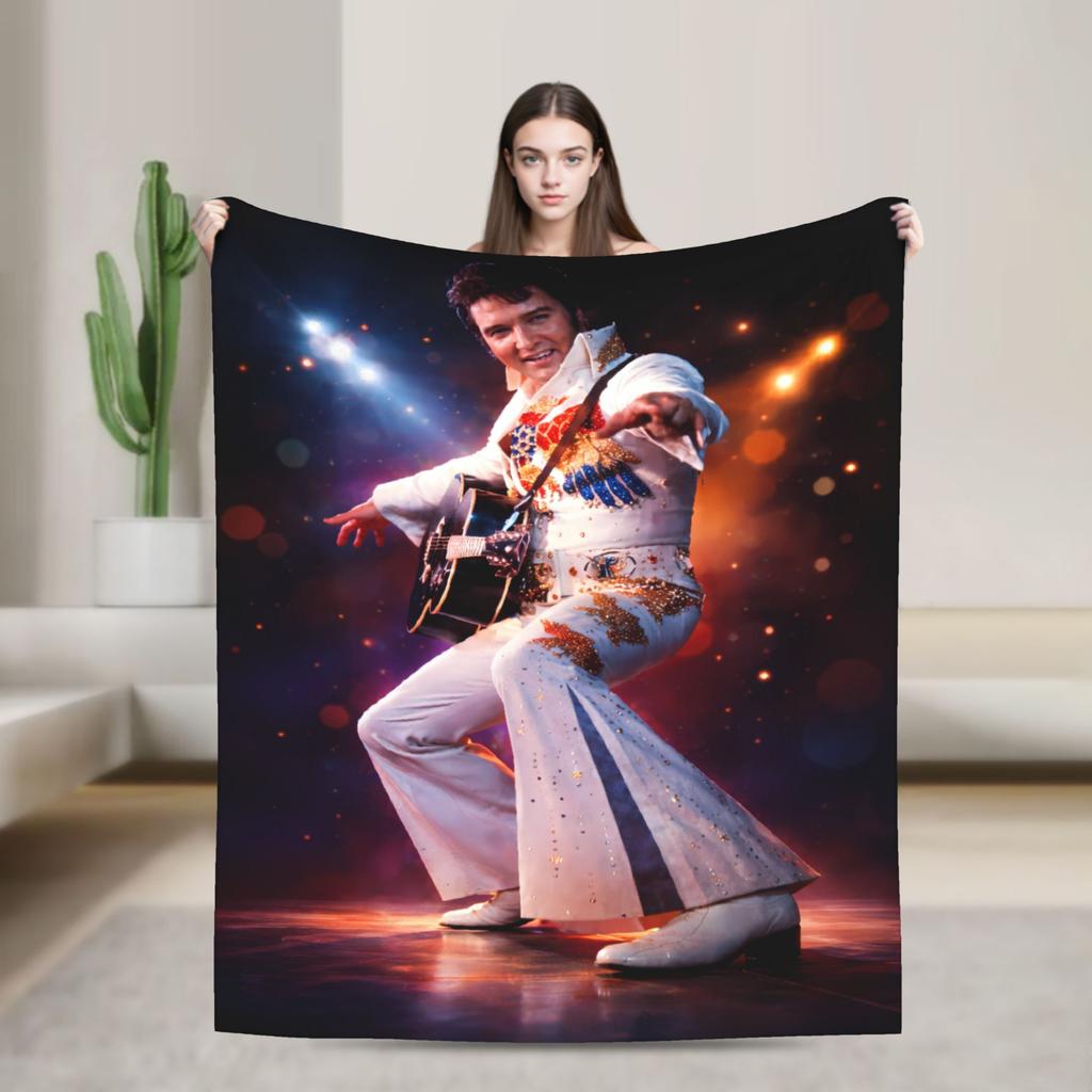 Retro The King E-Elvis Presley Blanket Quality Super Soft Throw Blanket Autumn Travel Office Bedroom Aesthetic Bedspread