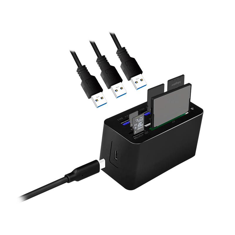 LogiLink 8-портовая док-станция USB 3.2 Gen1 Черная 5 Гбит/с Картридеры