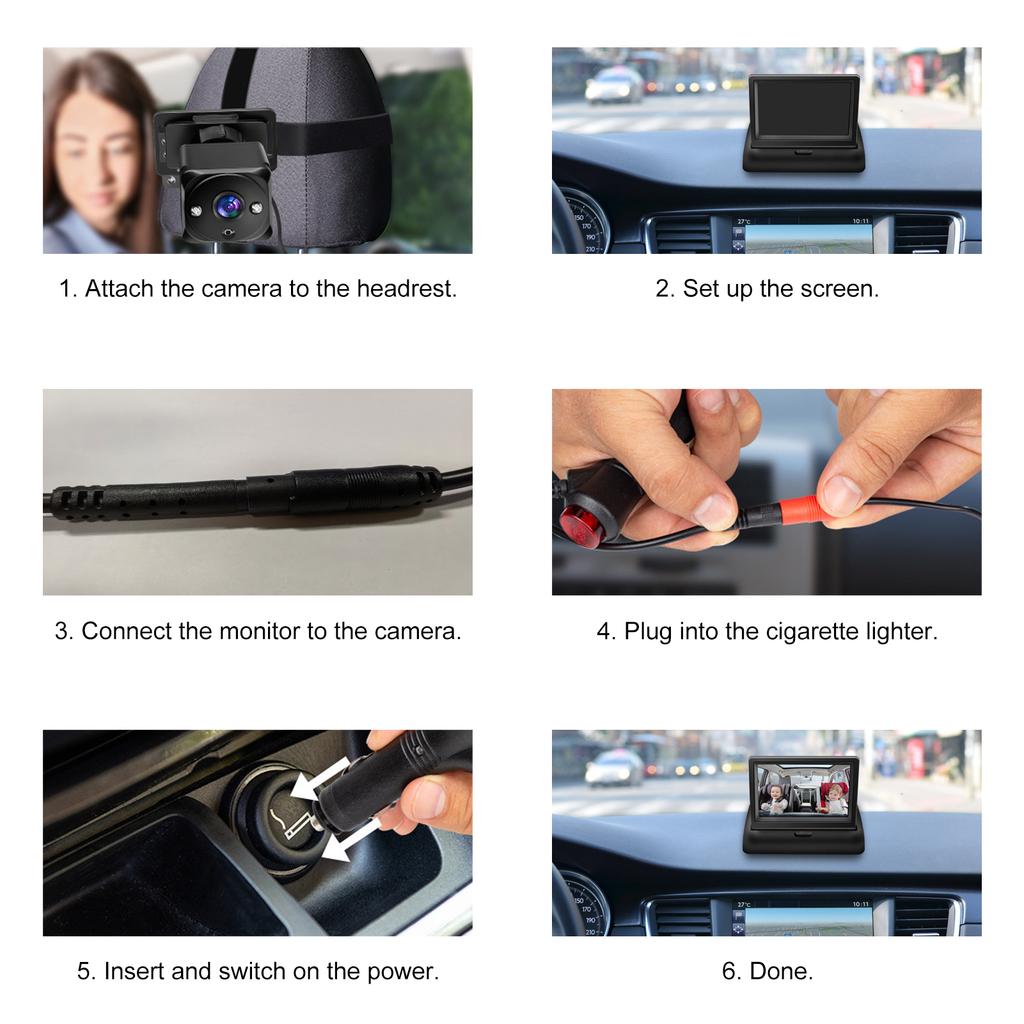 1080P Baby Car Camera, 4.3 Baby Monitor with Night Vision Function and 150 Degrees Wide View, 360 Degrees Rotation