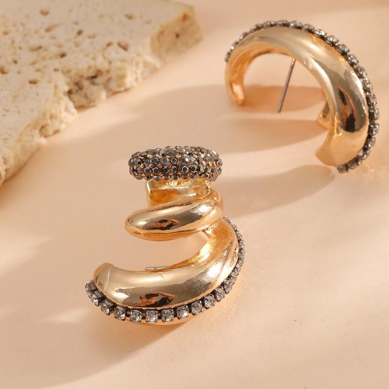 Oversized Geometric C-Shaped Layered Crystal Earrings Women Beach Vacation Fashion Statement Jewelry