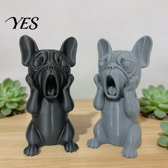 Burr-free Dog Figurine 3D Printed French Bulldog Figurine, Screaming Decorative Sculpture, Puppy Statue Sculpture for Car Dashboard, Home Office Desk,