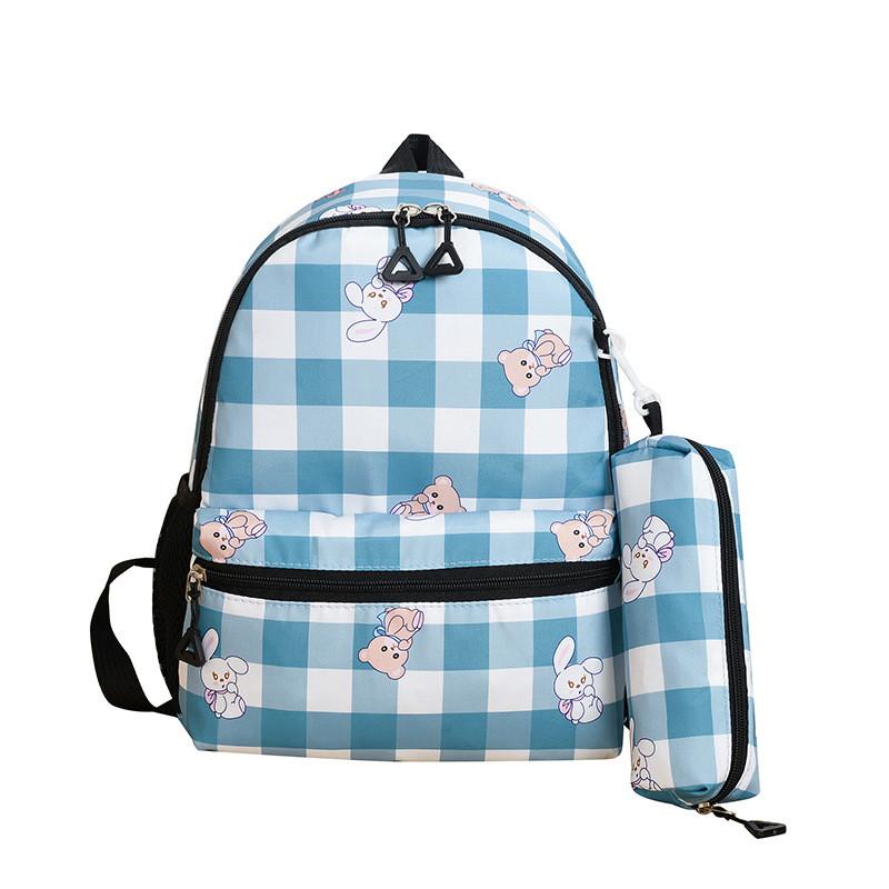 Kids Backpack For School And Outings With Cute Print And Grid Pattern In Durable Polyester Fabric