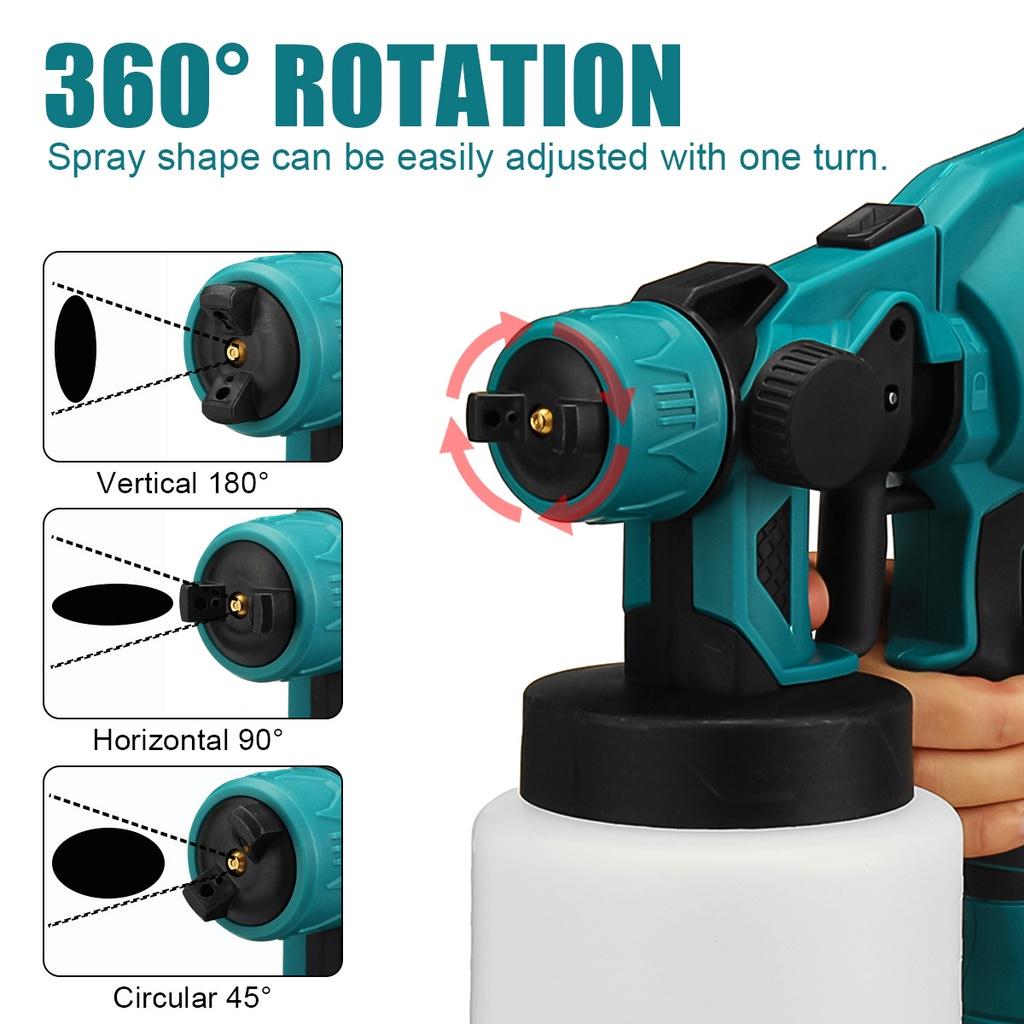 1000 Вт 800 мл Аккумуляторные электрические краскопульты с 3 насадками и регулировкой потока, аэрограф, мощный распылитель краски для аккумулятора 18 В