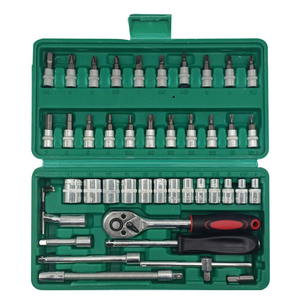 46pcs 1/4 Inch Ratchet Socket Repair Wrench Set Drive Socket Ratchet Wrench Combination Tools Kit For Car Repair