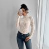 Ladies Summer Long Sleeve Solid Color Mesh Perspective Slim Fit Pullover T Shirt Top