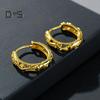 1 Pair Unisex Huggie Earrings Hollow Out Dragon Emboss Polished Golden Round Hoop Earrings Adult Ear Jewelry for Club Party