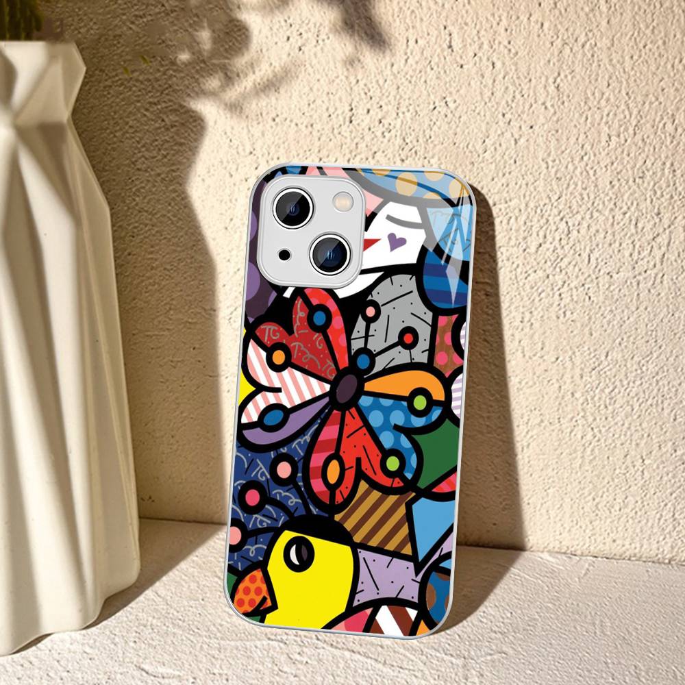 Art R-Romero Britto For IPhone 14 13 12 Mini 11 Pro XS Max X XR 14 Plus Tempered Glass Cover