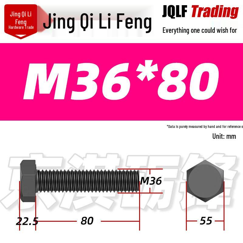 12.9 Grade High-Strength Blackened Hex Bolt M22-M48