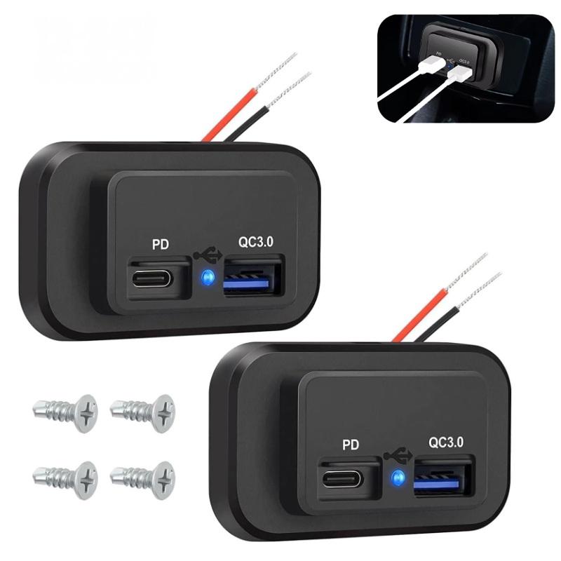 1 Комплект 18 Вт Qc3.0 Порт Usb A и 30 Вт Pd Порт Usb C 12 В RV Розетка Usb Панель Зарядки со Светодиодной Подсветкой для Автомобиля Морской