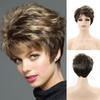 Synthetic Hair Short Mixed Blond Brown Wig Natural Wavy Bangs Women Fluffy Wig Heat Resistant Fiber Daily Use Party Cosplay