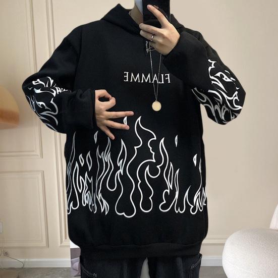 Мужское осеннее худи с принтом пламени, капюшоном, длинными рукавами, мягкое, теплое, свободного кроя, в стиле хип-хоп, зимнее худи для школы