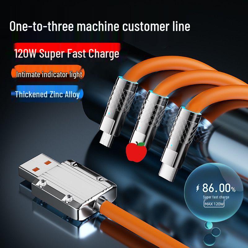 Сверхбыстрый 3-в-1 кабель 120 Вт для Apple, Huawei, Type-C и Android с возможностью Flash Charge 6A