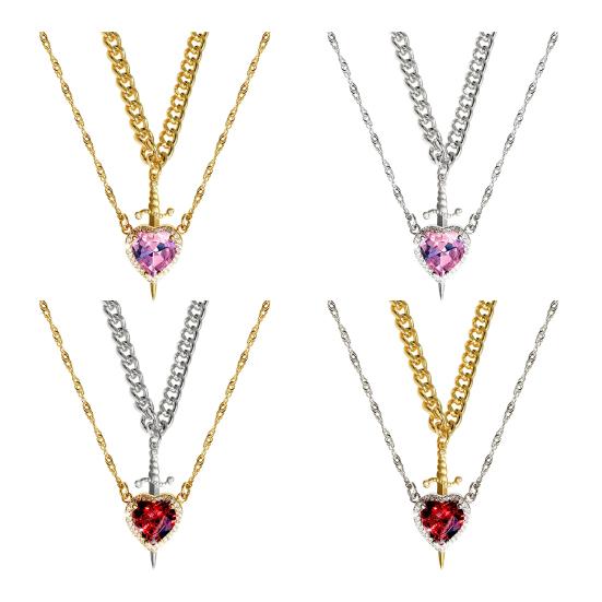 Couple Necklace Cubic Zirconia Heart Matching Necklace Romantic Through The Heart Couple