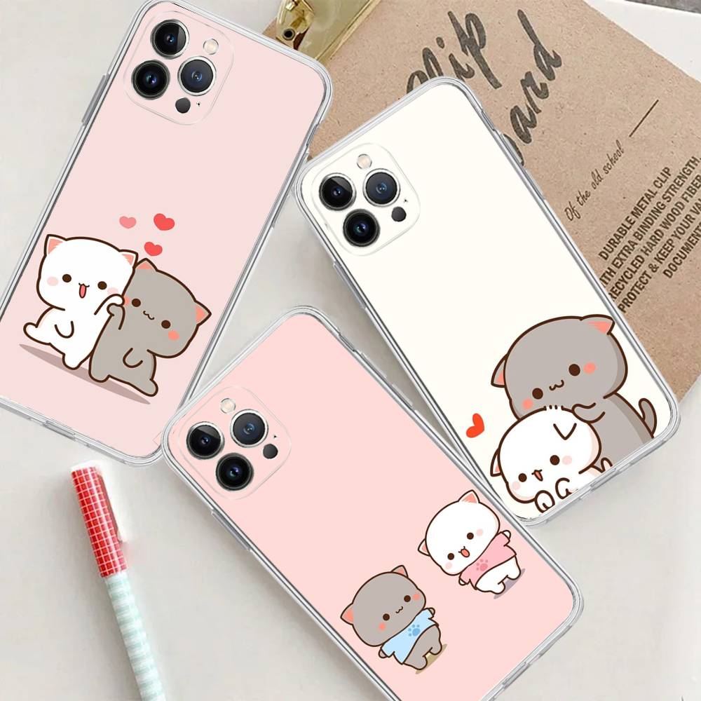 Мультяшные Милые Кошки ТПУ Силиконовый Чехол для IPhone 11 12 13 14 15 16 17 Pro Max Ударопрочный Прозрачный Задний Чехол