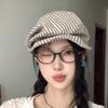 Тонкие полосатые береты Хлопковые и льняные кепки художника Повседневная восьмиугольная шляпа Девушка
