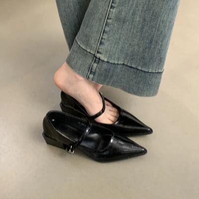 Туфли из овчины и кожи, женские, новые, весна-осень, однотонные, с пряжкой в одно слово, с неглубоким носком, туфли Мэри Джейн из кожи