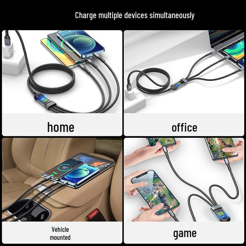 100 Вт Прозрачный кабель Super Fast Charging 3-в-1 для Apple, Huawei, Vivo, Android-устройств