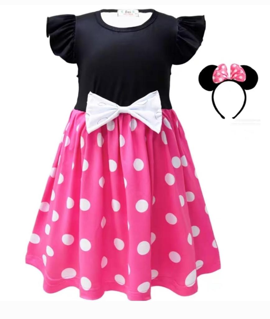 [Sai Sai] Minnie Mouse Dress, Polka Dot Print, Princess Style, Cute [Polka Dot Ribbon Dress], Stylish Minnie Mouse Dress, Kids' Clothing, Includes