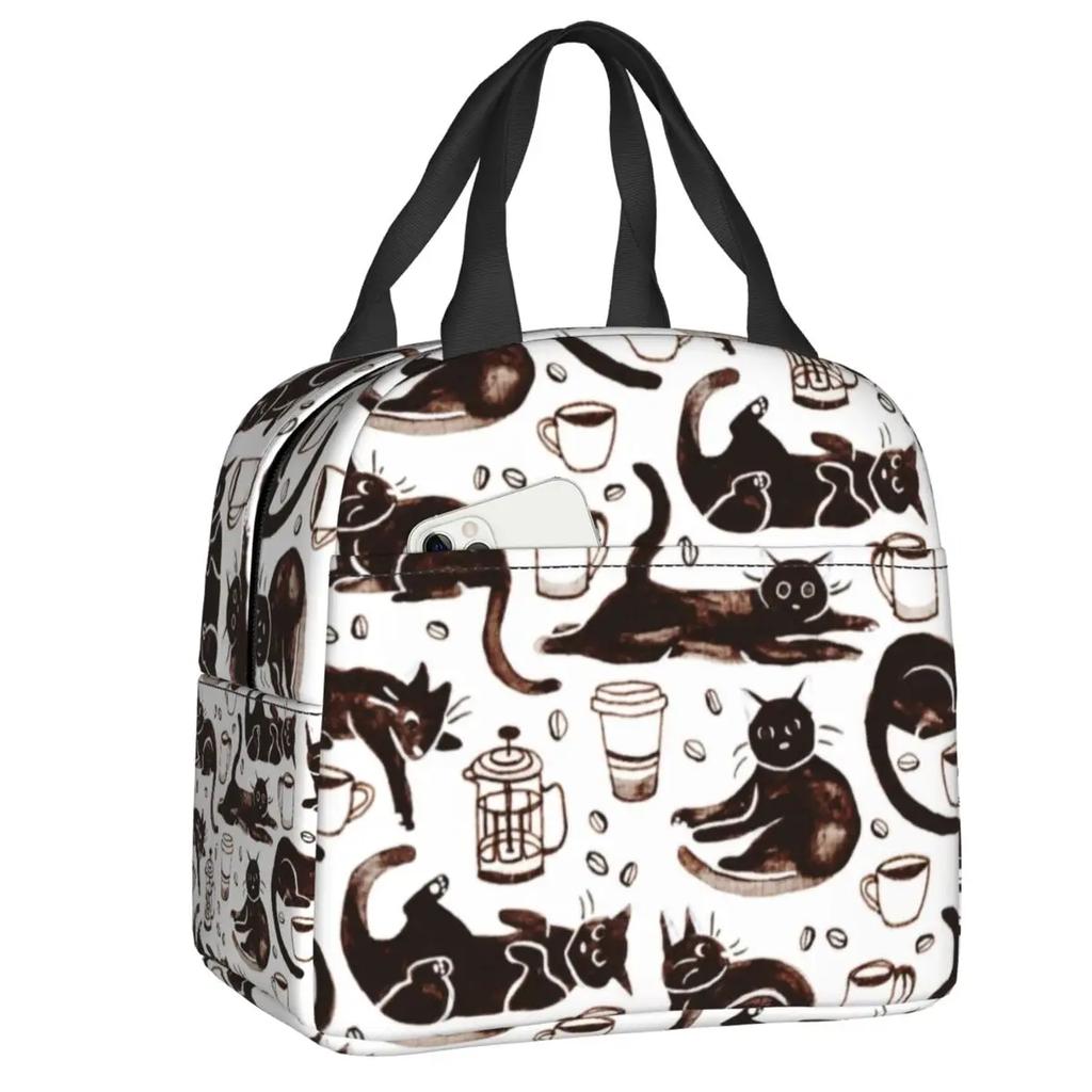 Black Cat Looking At The Full Moon Insulated Lunch Tote Bag for Women Animal Cartoon Portable Thermal Cooler Bento Box