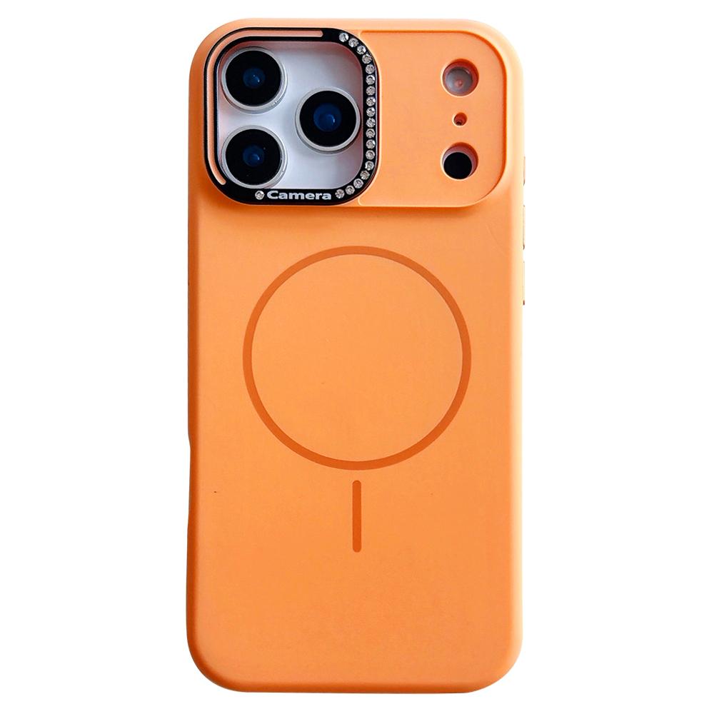 For iPhone 17 Pro Case Compatible with MagSafe Rhinestone Decor Lens Frame Silicone Phone Cover