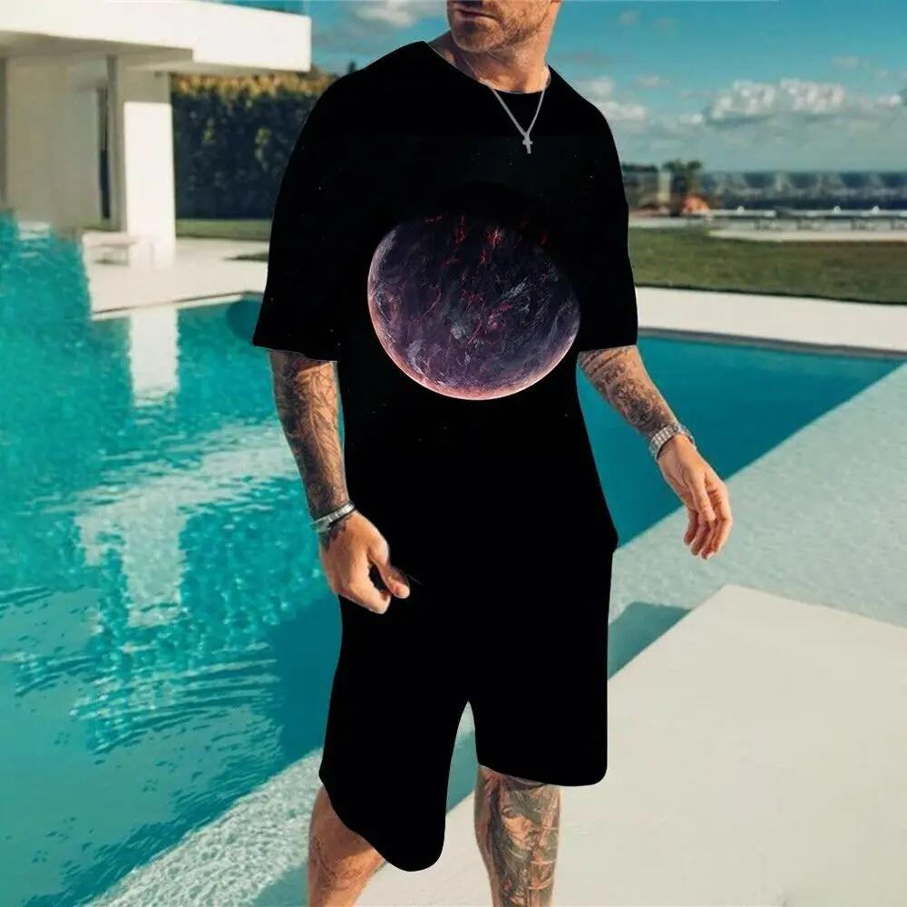 Summer Demon OX Smiling Face Pattern Men's Shorts Sets Casual Street T Shirts+Shorts 2PCS Outfits 3D Print O-Neck Tracksuit Suit