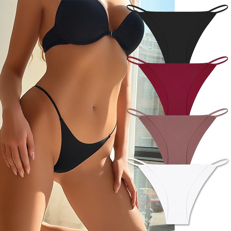 4 шт./комплект Женское бесшовное стринги Нижнее белье Тонкая лямка Низкая посадка Мягкие Удобные Невидимые Panties No Show Мультиколор Комплект