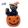 Office Desk Decorations Halloween Cat Pumpkin Figurine, Retro Black Stacked Resin Figurine for Table Mantel Home Fireplace Shelf Indoor Party Ornament