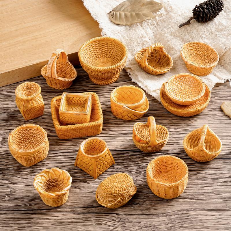 Кукольный домик Имитация ротанговой корзины DIY Декоративные аксессуары Мини-контейнер для хранения Маленькие украшения