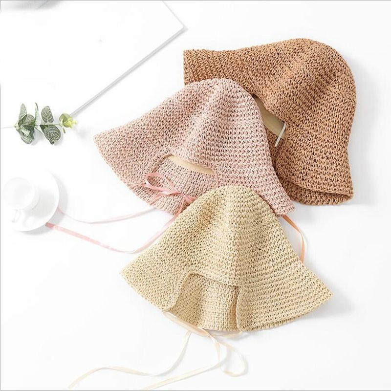 Летняя ретро-соломенная шляпа ручной работы крючком женская складная солнцезащитная кепка для девочек пляжная шляпа от солнца