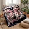 Leopard Print Bow Design Theme blanket Lightweight Warm Flannel Blanket Decorative Throw Blanket for Home Decoration