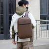 Men's Leather Backpack Solid Color Male Student Schoolbag