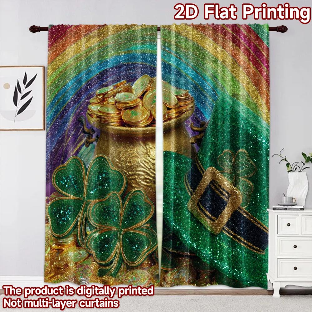 2D flat printing 2pcs Curtain Party Curtain St. Patrick's Day Treasure Digital Printed Polyester Drapes All Season Party &