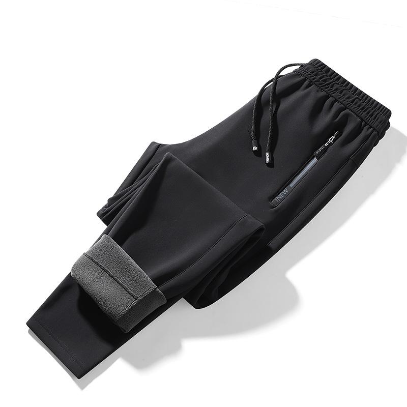 Мужские зимние новые бархатные утепленные теплые простые повседневные универсальные однотонные спортивные штаны микроэластичные мужские брюки