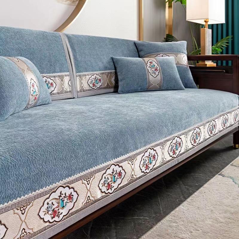 Чехол для дивана с вышивкой «Сорока», однотонный чехол на спинку дивана в китайском стиле, подушка из синели, нескользящий защитный чехол для гостиной