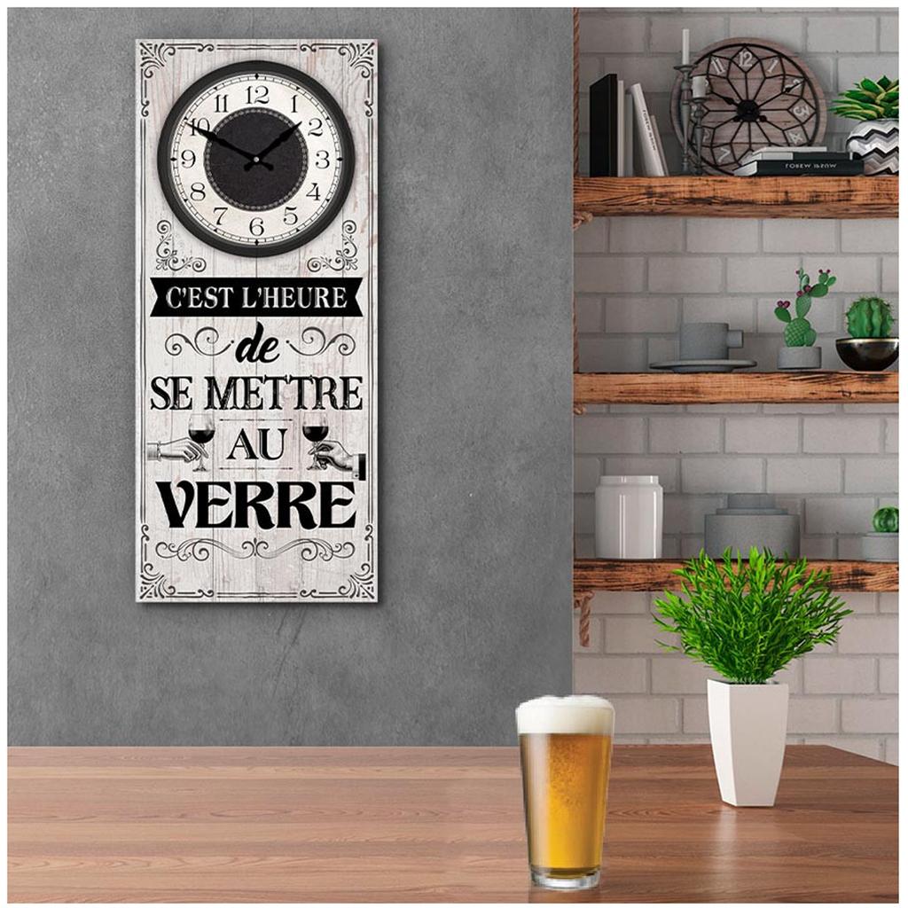 Les Trésors De Lily [A2771] — Серые деревянные настенные часы «Сообщения» (Пришло время добраться до стекла) - 70x30см