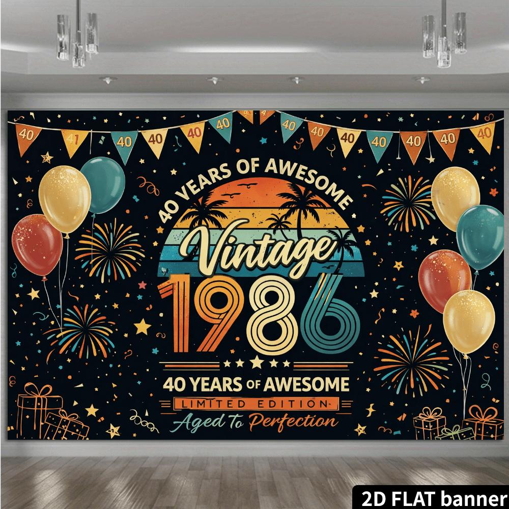 2D Plane Retro Birthday Party Background Cloth - 1986 40th Anniversary Banner