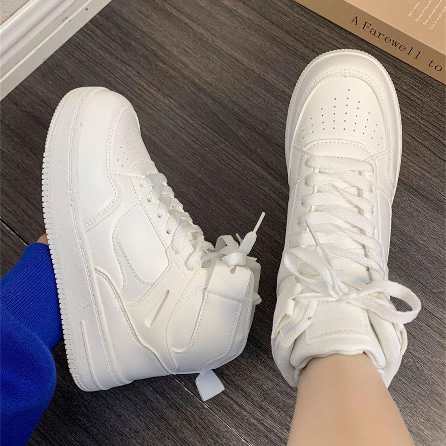 White Shoes for Female Students, Street Photography, Versatile Casual Sports Shoes, High Top Board Shoes for Students