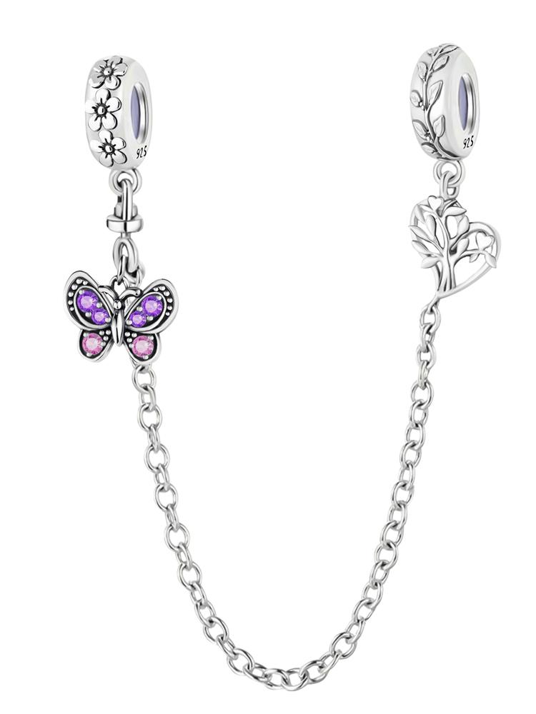 Медь Пурпурная Серия Любовь Сердце Цветок Страховочная Цепочка Шарм Бусины Подходят Оригинальным Пан Браслетам Браслетам Ювелирный Подарок