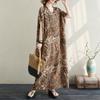 Plus Size V-Neck Long Cotton Silk Dress Summer Oversized Short Sleeves Round Neck Holiday Dresses
