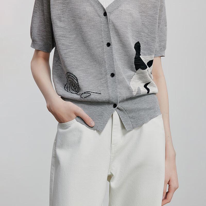 Женский трикотажный топ с V-образным вырезом и жаккардовым узором с кошкой от Chuyu