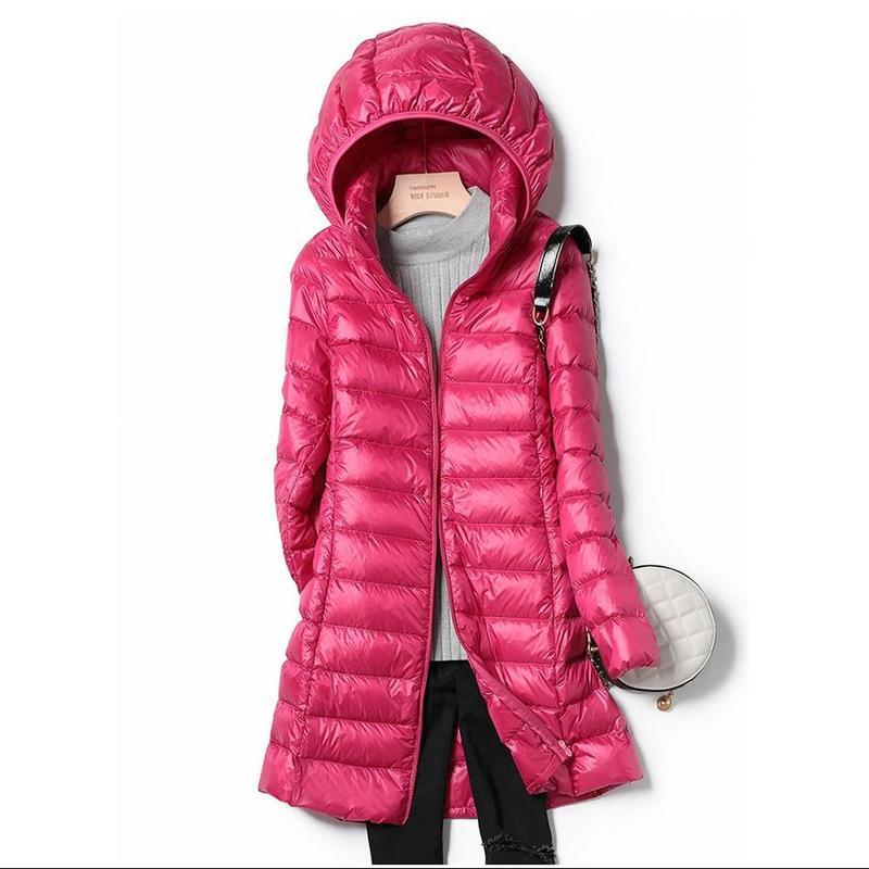 Winter Womens Down Jackets Long Ultra Light Thin Casual Coat Puffer Jacket Slim Remove Hooded Parka
